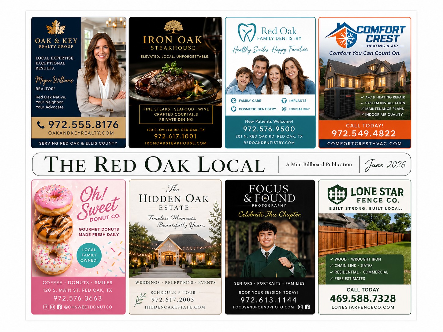 The Red Oak Local — front cover featuring eight local businesses