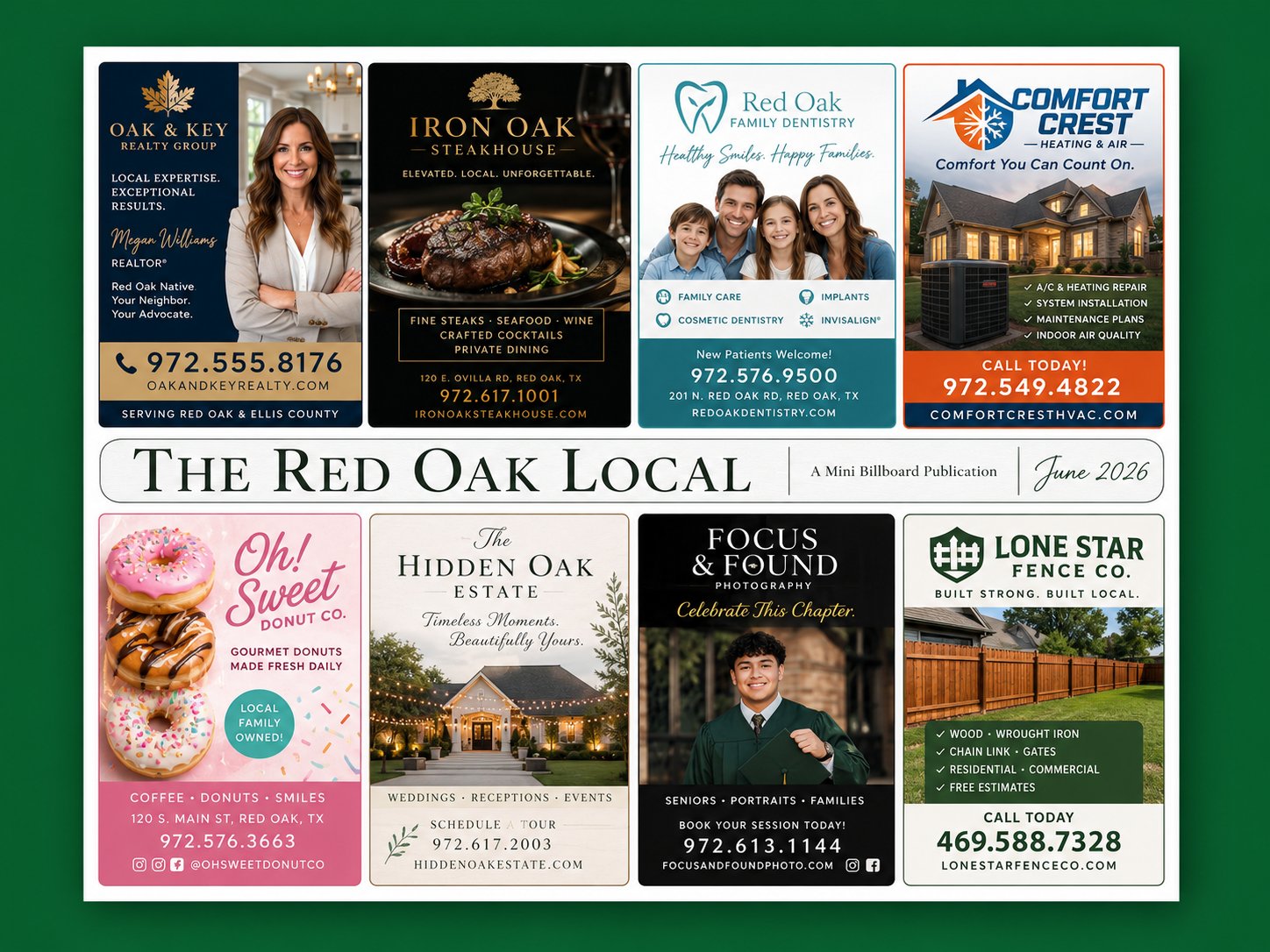 The Red Oak Local — front cover featuring eight local businesses