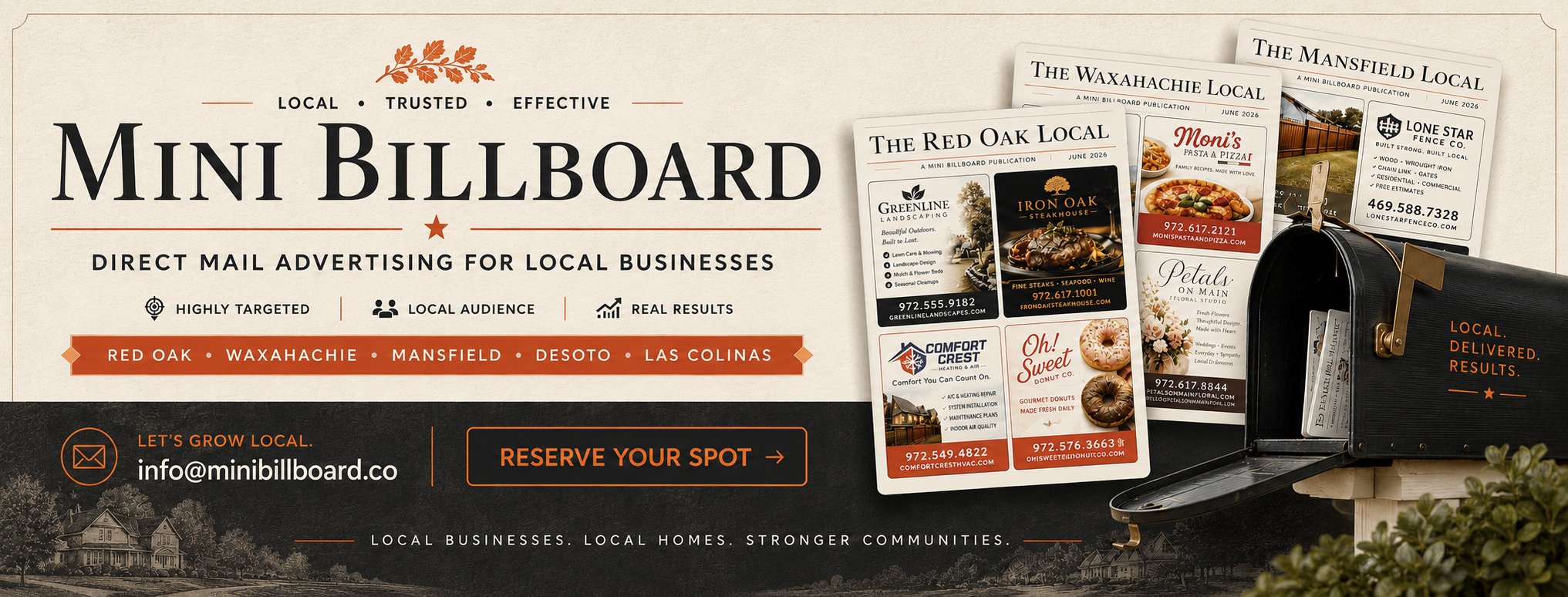 Mini Billboard direct mail advertising for local businesses